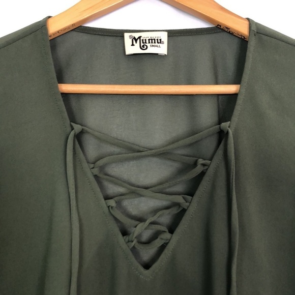 Show Me Your Mumu The Zuko Top Green Lace Up Bell Sleeve Size S - Picture 4 of 11